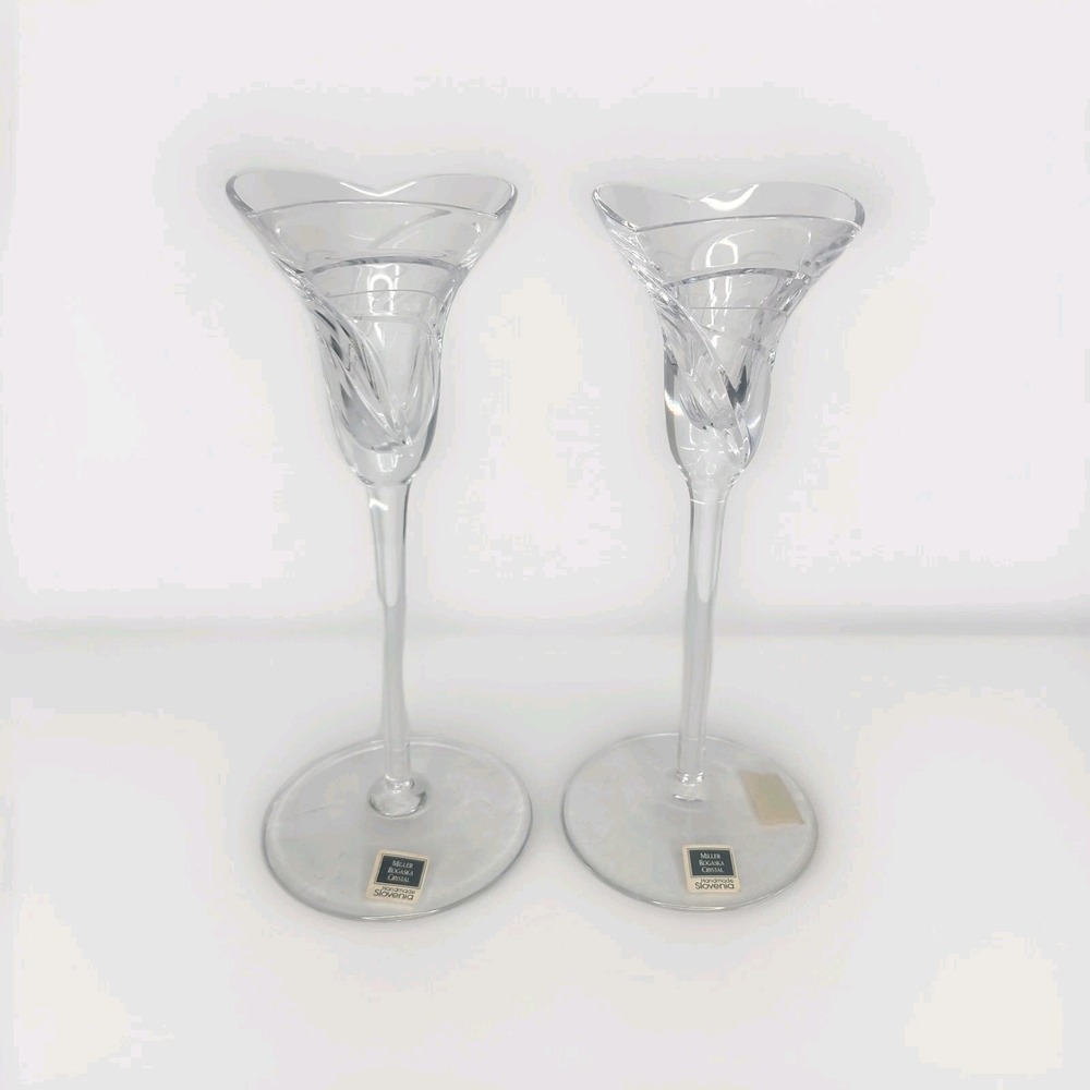 Rogaska Maestro Crystal Glass Candlesticks Votives Tulip Floral 8" Vintage Stems